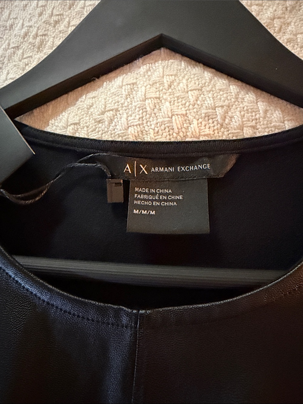 Armani Exchange Black Faux Leather Short Sleeve Top - Picture 4 of 5